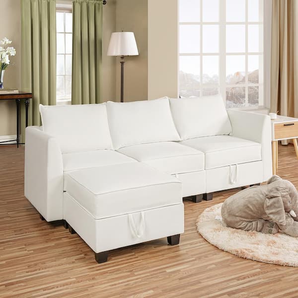 MAYKOOSH Modern Reversible Linen Sectional Sofa Couch with Chaise L-Shaped Modular Convertible Sofa for Apartments with Storage