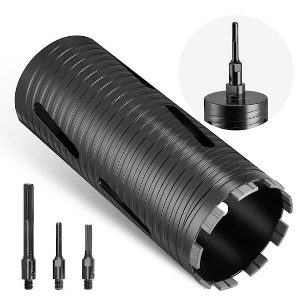 Core Drill Bit, 4 in. Dia 9-1/2 in. Drilling Depth, 5/8-11 Internal Thread, Diamond Dry Coring Bit with 3 Adapters