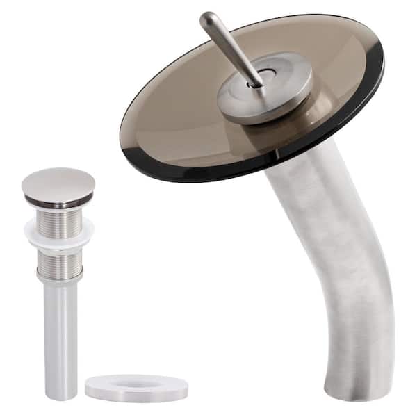 Novatto Falls Single Hole Single-Handle Bathroom Faucet with Drain Assembly in Brushed Nickel and Tea