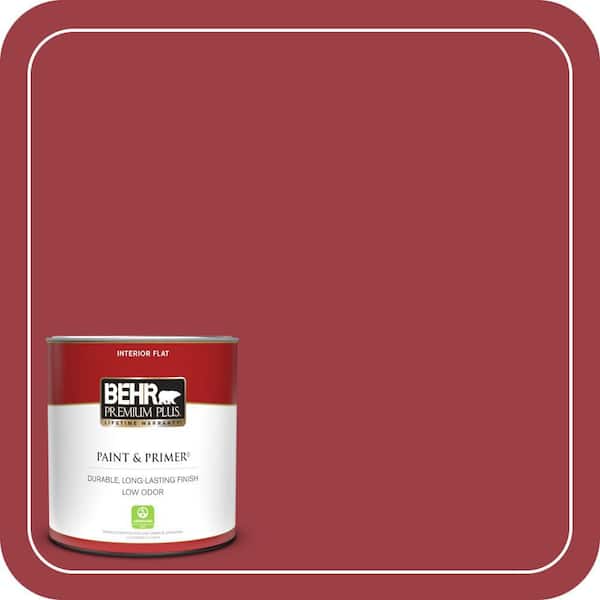 BEHR PREMIUM PLUS 1 qt. #QE-06 Reddest Red Flat Low Odor Interior Paint & Primer
