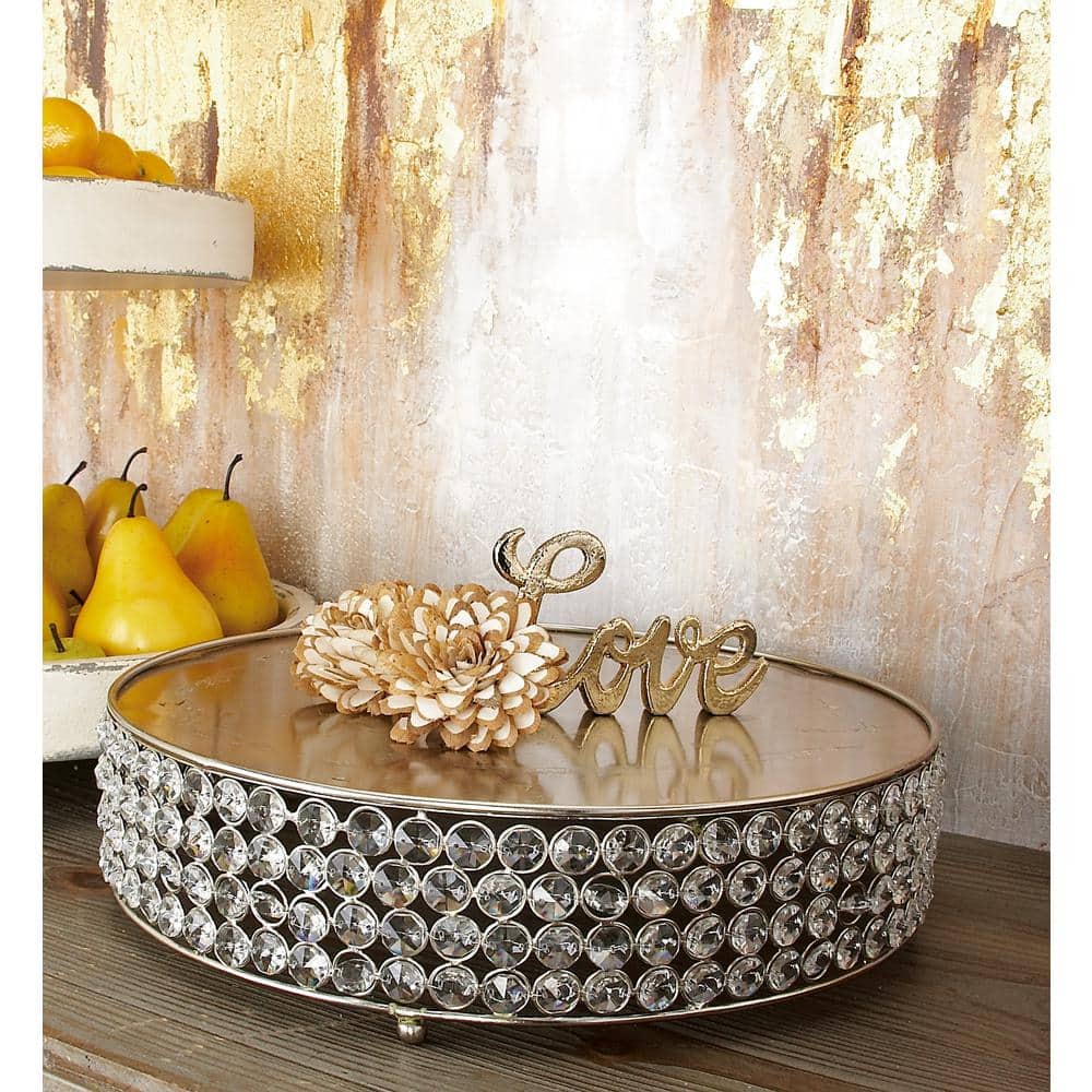 Silver Encrusted Iron Cake Stands with Crystal Beads, Set of 3