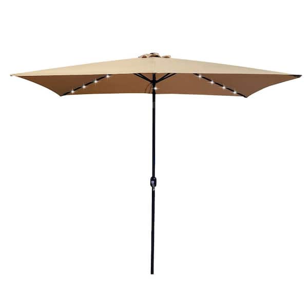 Unbranded 10 ft. x 6.5 ft. Outdoor Patio Market Umbrella Rectangular in Taupe with Crank Weather Resistant Waterproof Tan