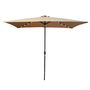 PP 10 ft. x 6.5 ft. Steel Market Outdoor Patio Umbrella in Brown with LED