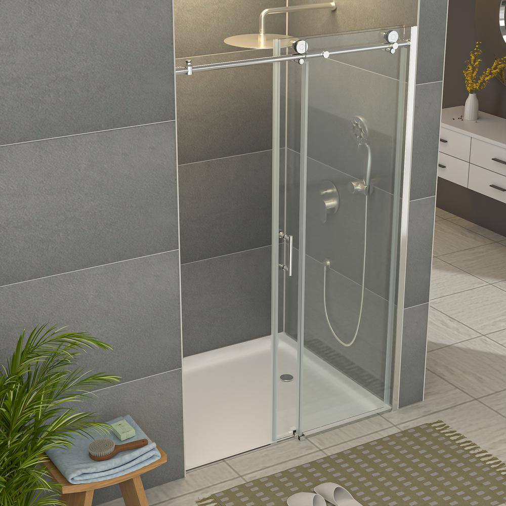 48'' Chrome Semi-Frameless Sliding Shower Door with Clear Glass