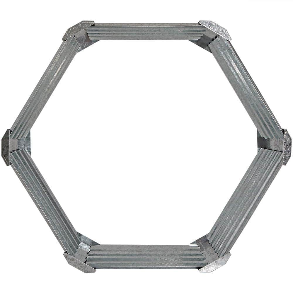 40" Hexagon Silver Galvanized Steel Raised Garden Bed