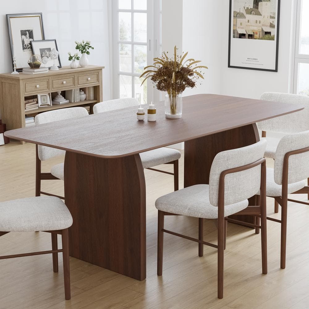 Dovelina Flora Walnut Wood 67 in. Rectangle Double Pedestal Dining ...