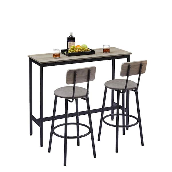 Xuanlur Grey 3 Piece Rectangular Wood Top Dining Table Set, PU Soft Seat with Backrest, Seats 2