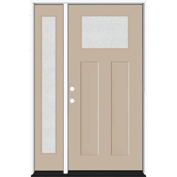 Steves & Sons Legacy 53 in. x 80 in. 1/4 Toplite Rain Glass RHIS Primed Sandstone Finish Fiberglass Prehung Front Door w/14 in. SL