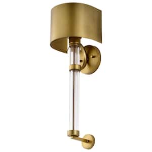 Teagon 8 in. 1-Light Natural Brass Wall Sconce with Metal Shade