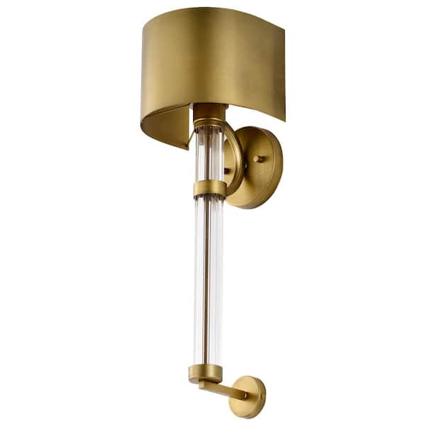 SATCO Teagon 8 in. 1-Light Natural Brass Wall Sconce with Metal Shade