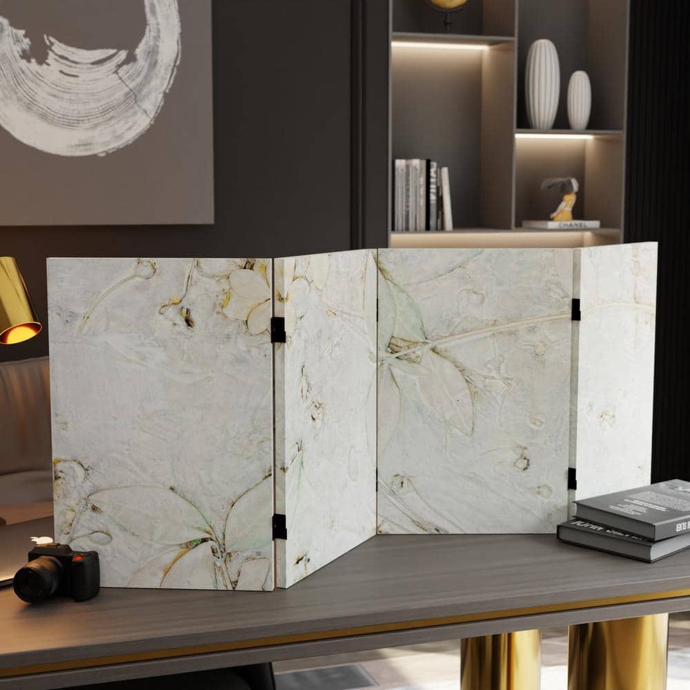 Ivory Flowers Canvas 4-Panel Folding Screen Room Divider