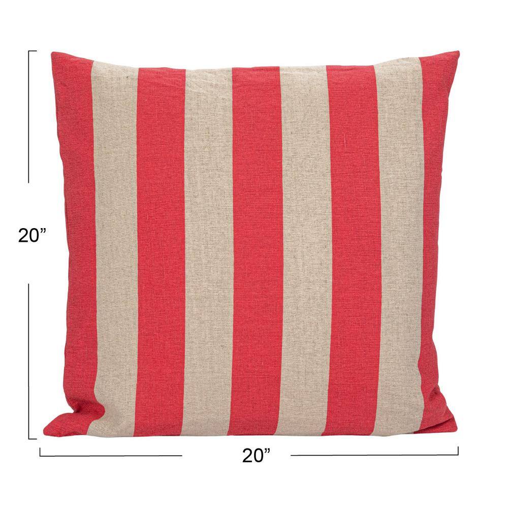 Red and Natural Striped Cotton Linen Square Pillow