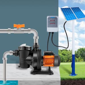 Solar Swimming Pool Pump 1200W 136GPM Pool Heat Pump 72VDC Head 62 ft. w/ MPPT Controller and Powder Cord for Park Pool