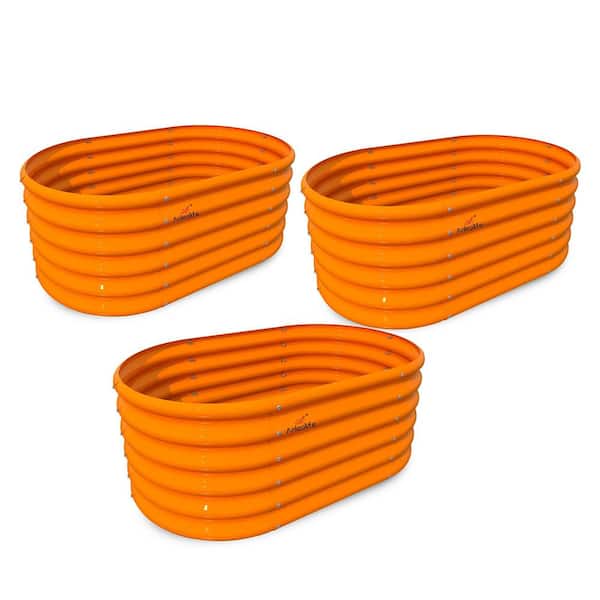 Zeus & Ruta 40 in. x 24 in. x 18 in. Metal Oval Round Galvanized Raised Garden Bed for Vegetables & Flowers in Peach Orange (3-Pack)