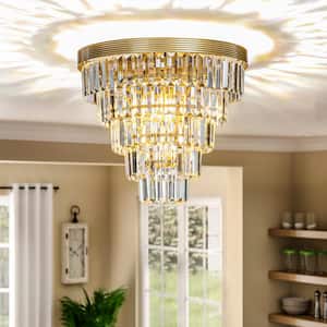 16 in. 4-Light Tiered Gold Flush Mount With Clear Crystals