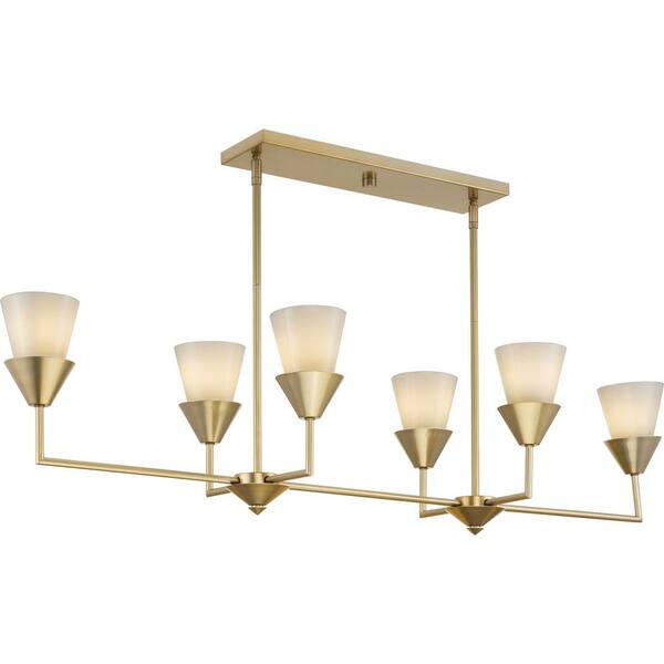 Progress Lighting Pinellas 60-Watt 6-Light Soft Gold Luxe Industrial Island Light with Opal Glass Shades