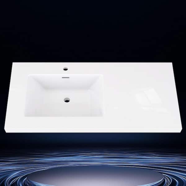 Tor 42 in. W x 22 in. D Solid Surface Cultured Marble Vanity Top White Single Left Offset Sink Bathroom Basin Countertop