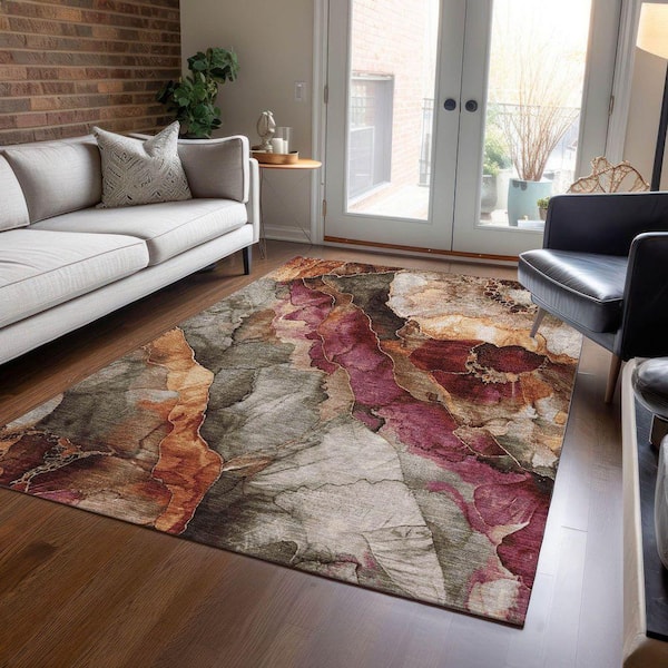 Chantille Machine Washable Indoor/Outdoor Abstract ACN1864 Khaki 8 ft. x 10 ft. Accent Rug