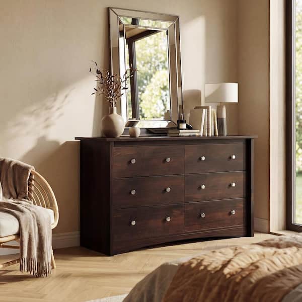 brown long dresser for bedroom LACOO Creaser 47.2 in. MDF Bedroom, Wide Chest of Drawers with 6-Wood Dresser Drawers V-WD-0912-8 cyber-2025 Flower Embroidery Sleeveless Midi Men's Size:12 density fiberboard