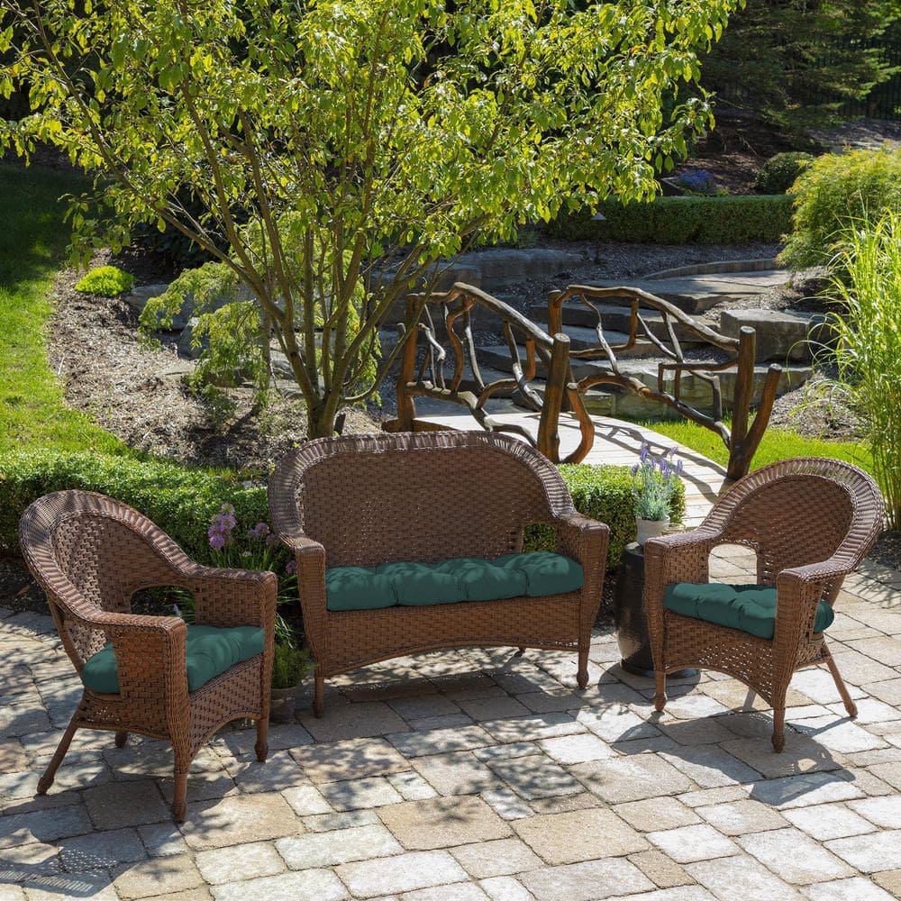 Peacock Blue Polyester Outdoor Wicker Settee Cushion, 41.5 x 18