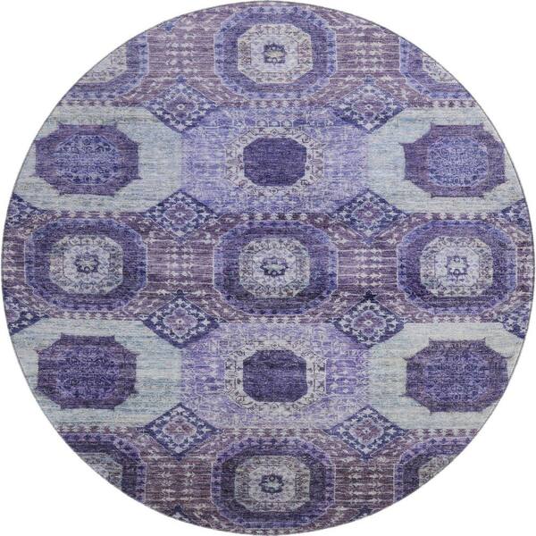 Mayfield Premium Machine Washable Abstract AMF1926 Purple 8 ft. x 8 ft. Round Rug