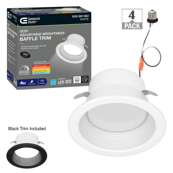 Commercial Electric 4 in. Deep Baffle Retrofit Extra Black Baffle Lumen Select Adjustable CCT Integrated LED Recessed Light Trim (4-Pack)
