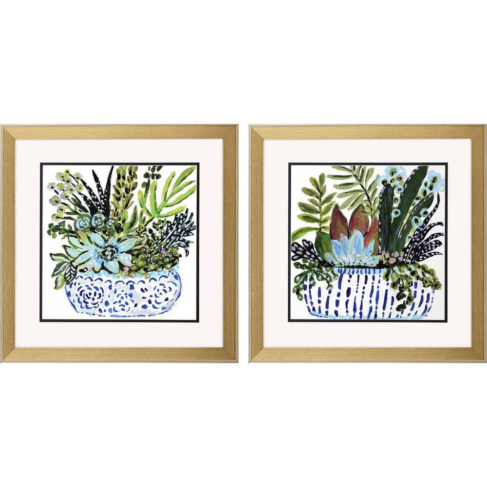 Modern Gold Framed Succulent Garden Prints, Set of 2