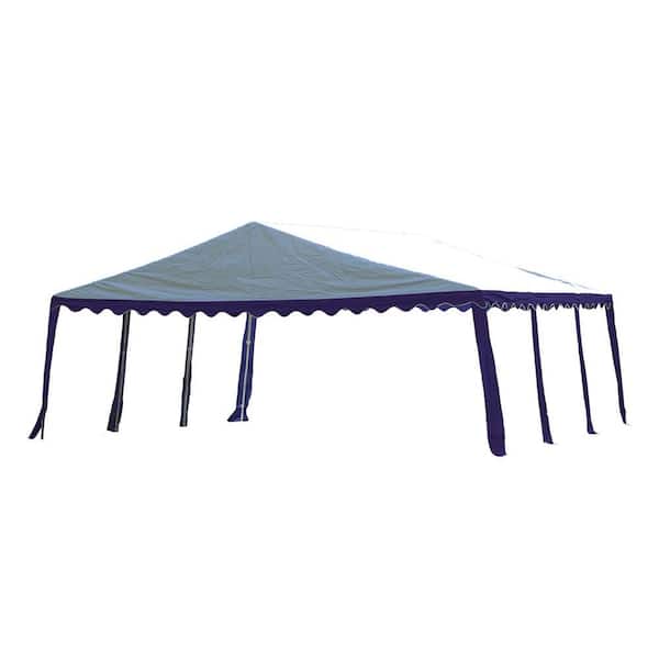 ShelterLogic 20 ft. W x 20 ft. D Party Tent in Blue/White with Galvanized Steel Frame and 100% Waterproof, Fire-Rated Fabric