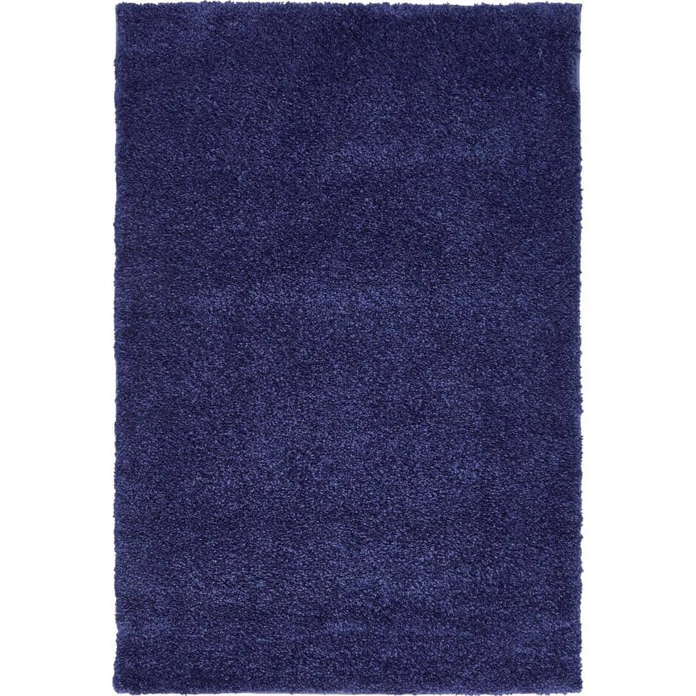 Navy Blue Rectangular Stain-Resistant Synthetic Area Rug
