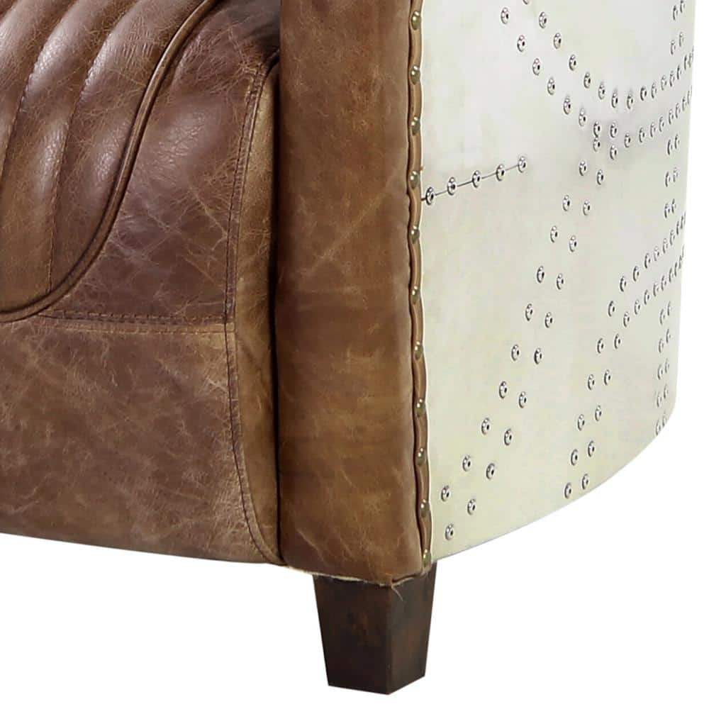 Retro Brown Top Grain Leather and Aluminum Accent Chair