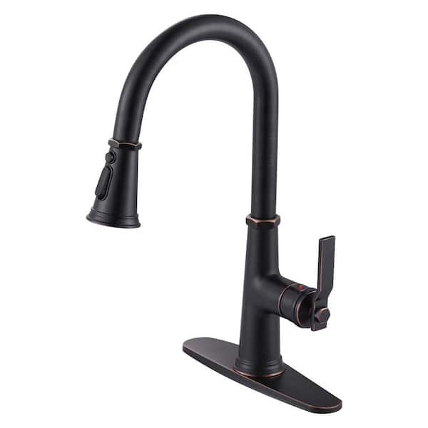 17 in. H Single Handle Pull Down Sprayer Kitchen Faucet with 3-Spray and 360° Spout Swivel Mode in Oil Rubbed Bronze