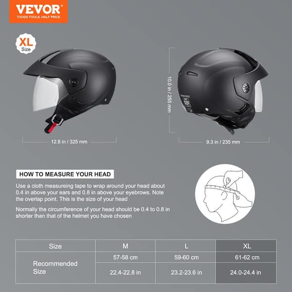 VEVOR Motorcycle Helmet, 3/4-Face, Smart Street ABS and High Density Helmet  with Bluetooth Lens, DOT Approved, XL MTC34KXLMHS0QBXBCV0 - The Home Depot
