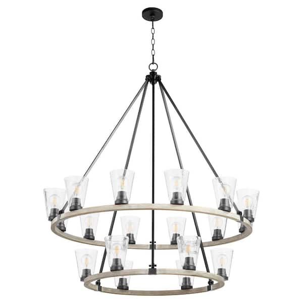 Quorum INTERNATIONAL Paxton 18-Light Black Chandelier with Stone Seeded Glass