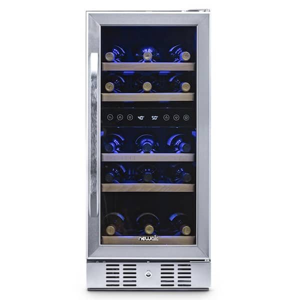 NewAir Dual Zone 29-Bottle Built-In Compressor Wine Cooler Fridge Quiet Operation and Beech Wood Shelves, Stainless Steel