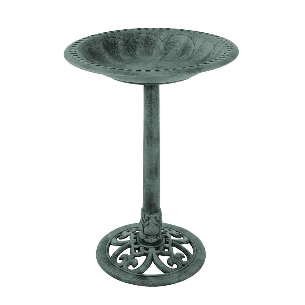 Pure Garden Weather Resistant Antique Bird Bath in Patina Green ...