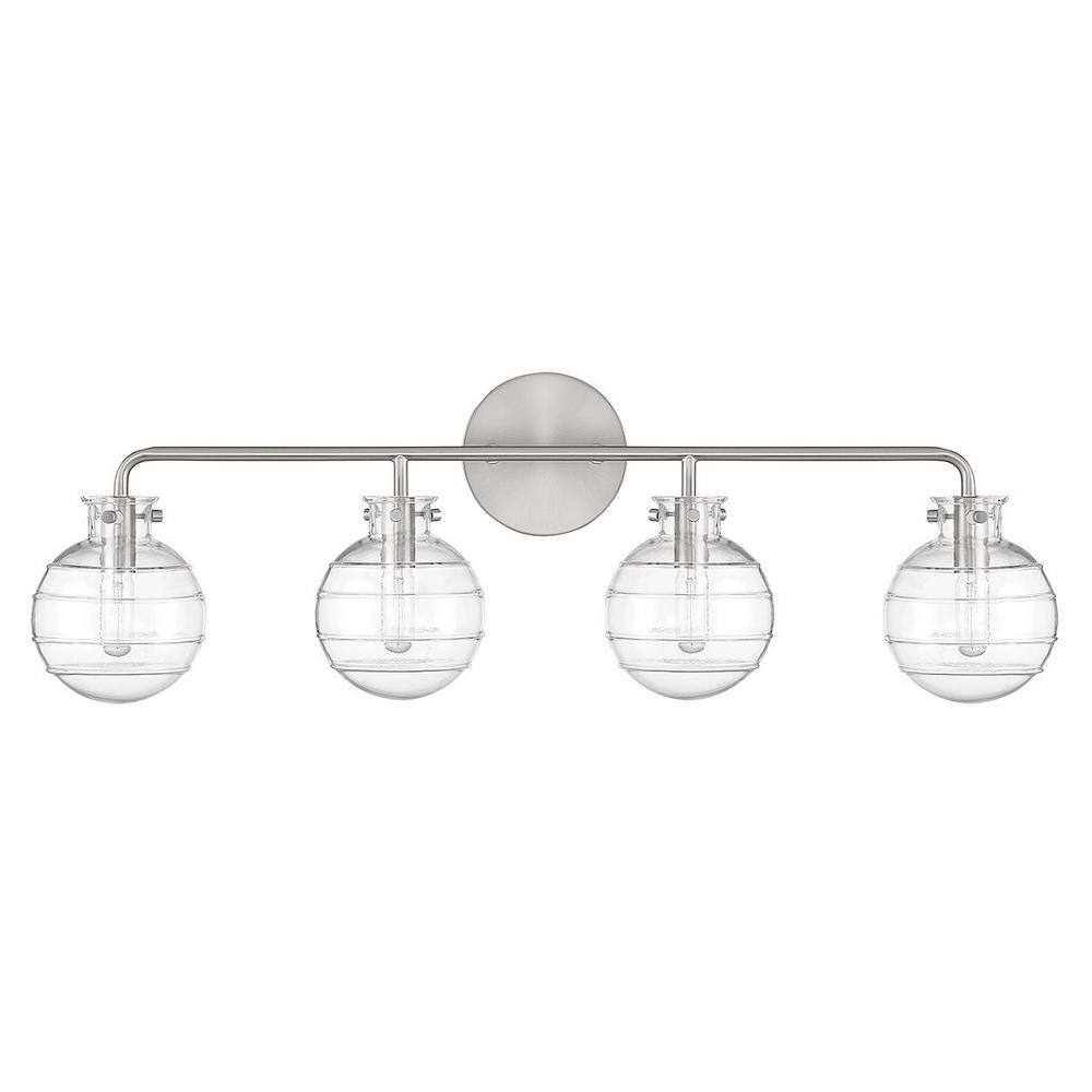 Satin Nickel 4-Light Vanity with Clear Swirl Glass Shades