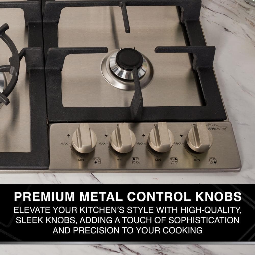 24-Inch Stainless Steel Gas Cooktop with Cast Iron Grates
