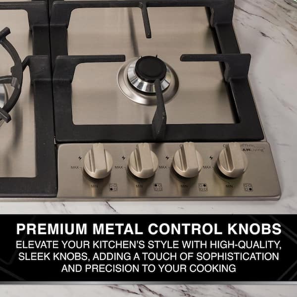 Gas Stove, Gas Cooktop Professional Burners Stove Top Certified Built In Gas Cooktop 4 Burners Stainless Steel Stove With NG/LPG Conversion Kit, Thermocouple Protection Easy To Clean