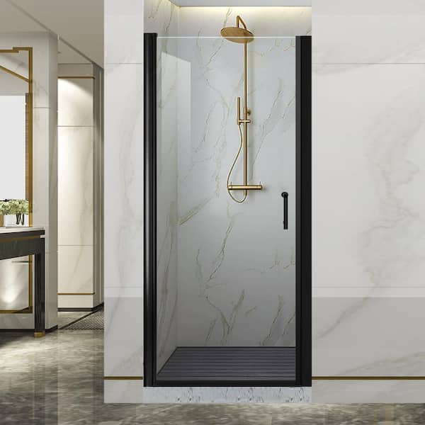 Lonni 30-31.9 in. W x 72 in. H Black Frameless Pivot Shower Door with 1/4 in. Thick Tempered Glass