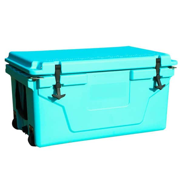 Unbranded Blue 65 qt. Outdoor Chest Cooler Fish Ice Box Camping Cooler Box with Wheels and Handles
