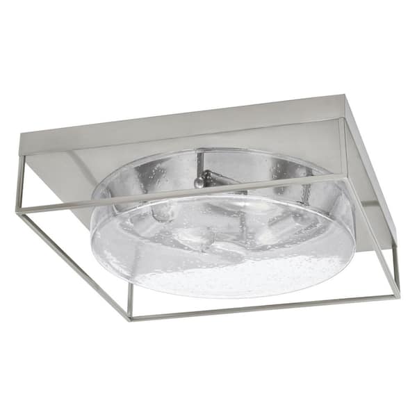 Unbranded Ashland 18 in. 4 Light Brushed Nickel Flush Mount with Clear Bubble Glass Shade No Bulbs Included
