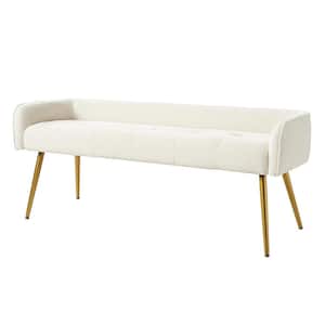 Ramiro 55.25 in. Wide Beige Modern Upholstered Low Back Bench with Sturdy Golden Metal Tapered Leg