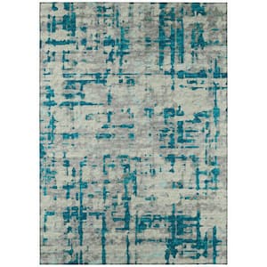 Bravado Blue 8 ft. x 10 ft. Geometric Indoor/Outdoor Washable Area Rug