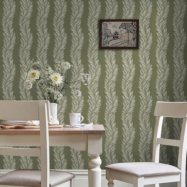 Laura Ashley Coulderton Leaves Olive Green Wallpaper