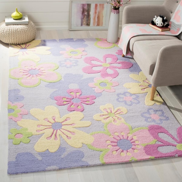 Kids Multi 4 ft. x 6 ft. Solid Floral Area Rug