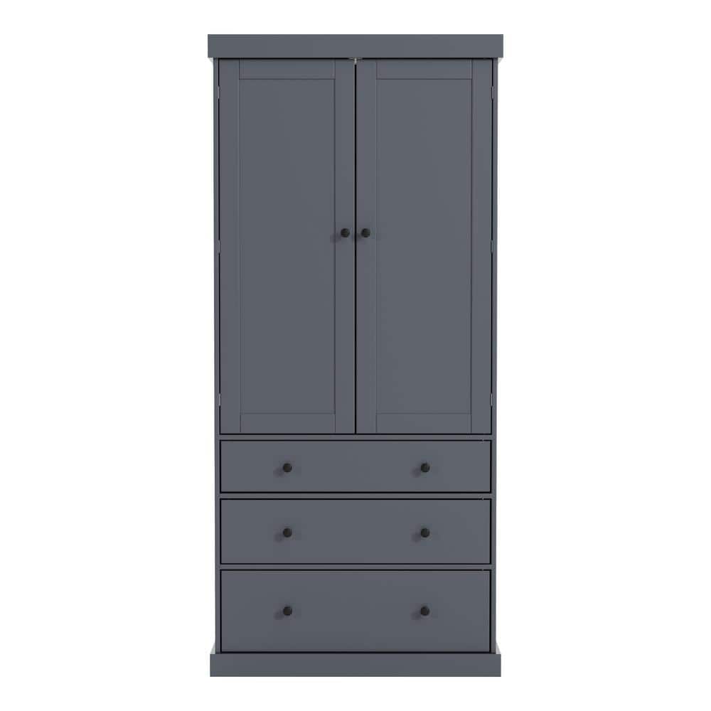 7-Shelf Wood Kitchen Pantry Organizer, Tall Cupboard Storage Cabinet with 3-Adjustable Shelves, 8-Door Shelves, Gray