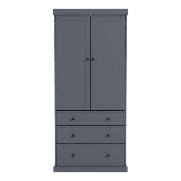 7-Shelf Wood Kitchen Pantry Organizer, Tall Cupboard Storage Cabinet with 3-Adjustable Shelves, 8-Door Shelves, Gray