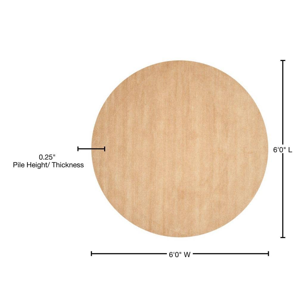 Beige Round Hand-Tufted Wool Area Rug, 6'