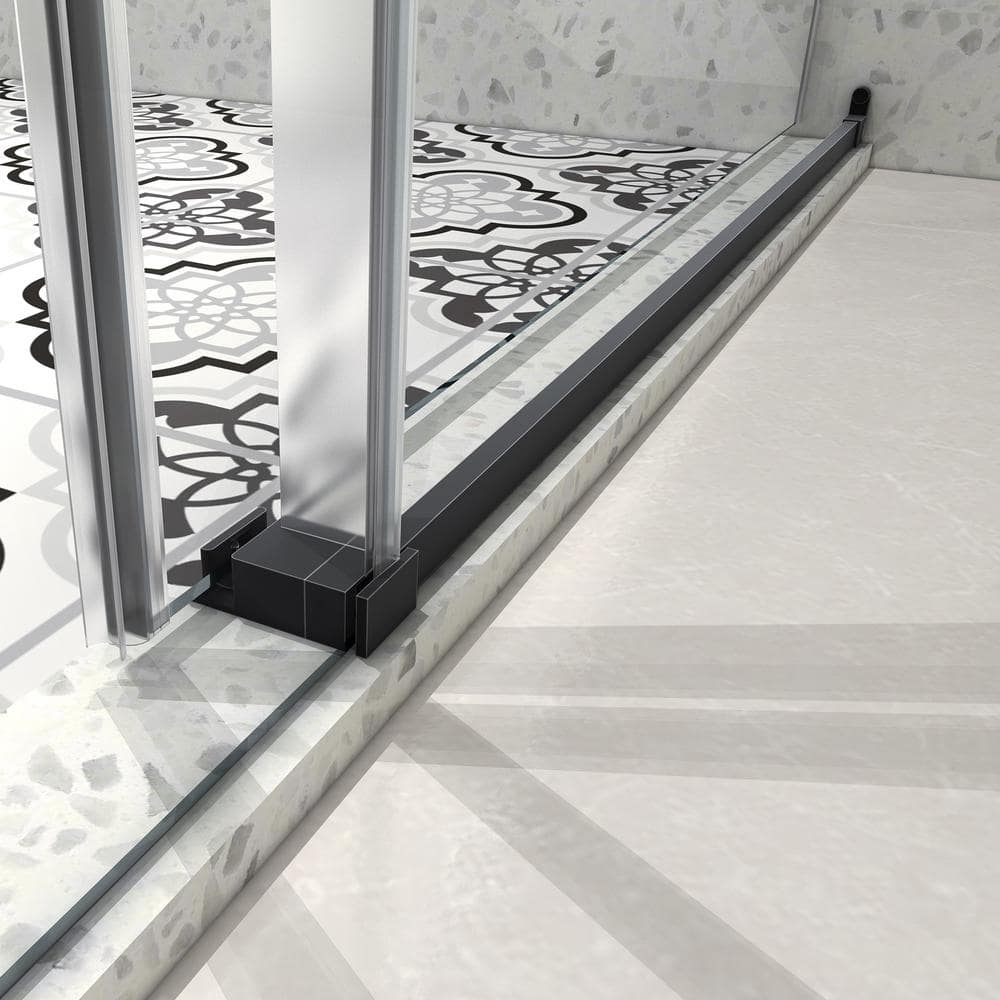 Matte Black Frameless Sliding Shower Door with Clear Tempered Glass