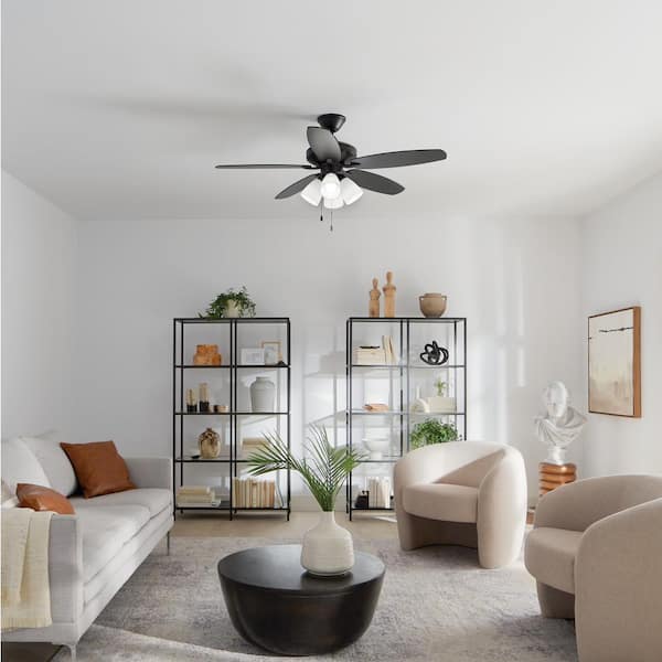 Renew Premier 52 in. Indoor Satin Black Dual Mount Ceiling Fan with LED Bulbs with Pull Chain